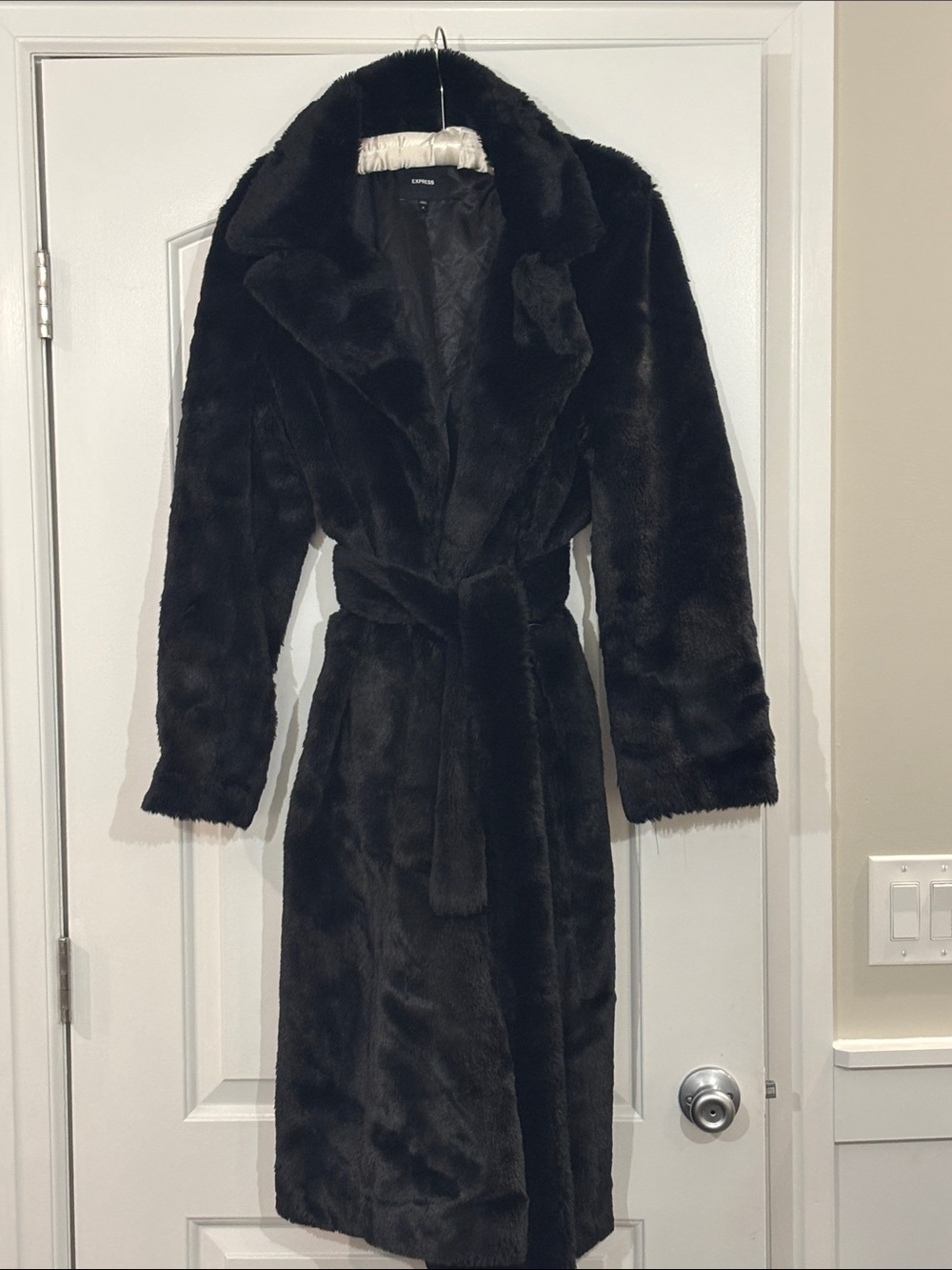 Express Black Faux Fur Wrap Coat with Belt